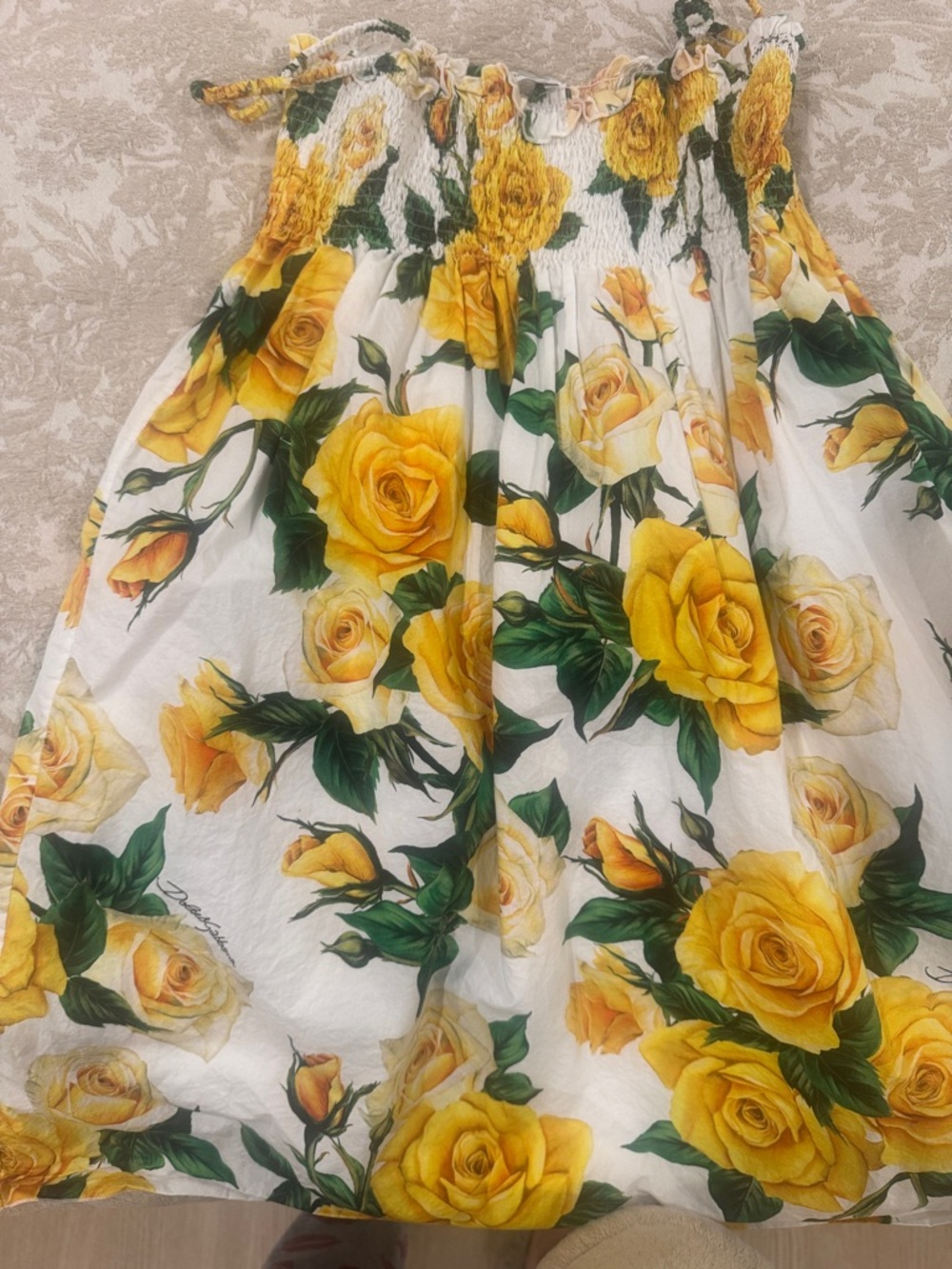 Dolce & Gabbana White Dress with Yellow Rose Print